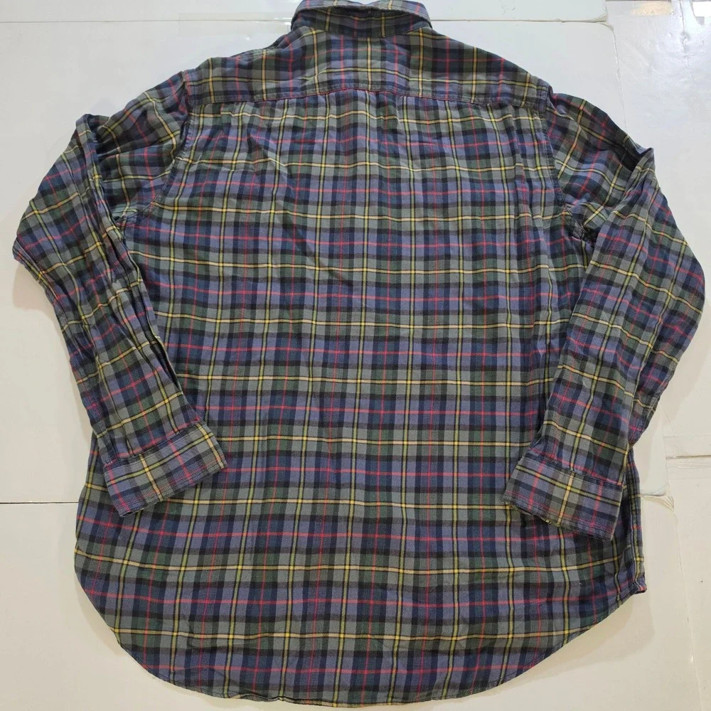Polo Ralph Lauren Mens Large Plaid Flannel Shirt Blue Green Red Long Sleeve